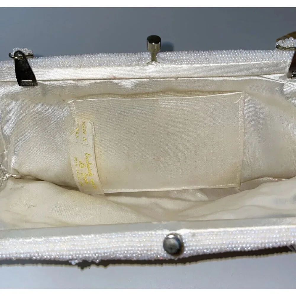 La Regale clutch purse Italian beads White Japan‎ Vintage Mid Century Floral EL4